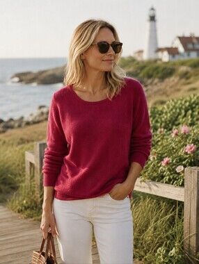 Sandra Cashmere dark hot pink cashmere scoop long sleeve sweater